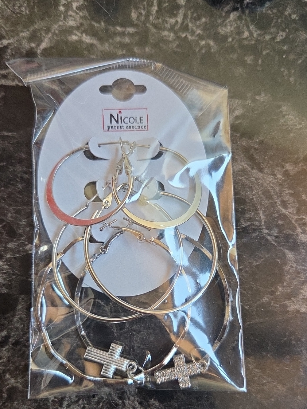 Nicole Silver Hoop Earring Set with Cross Charms